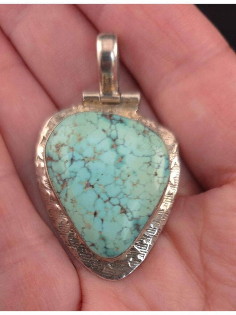 Vintage Natural Turquoise Pendant Sterling Silver 925 Boho Teardrop Handcrafted - Picture 2 of 11